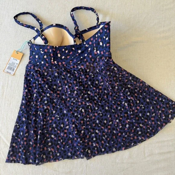 Kona Sol Womens Blue Leopard Print Flyaway Tankini Swim Top Small NWT - Picture 6 of 9
